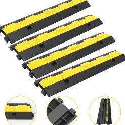 VEVOR Cable Protector Ramp, 4 Packs 2 Channels Speed Bump Hump, Rubber Modular Speed Bump Rated 11000 LBS Load Capacity, Protective Wire Cord Ramp Driveway Rubber Traffic Speed Bumps Cable Protector