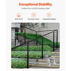 VEVOR Cable Railing Post, 42x1x2 Inch Level Deck Stair Posts, 1-Pack Stainless Steel Cable Handrail Post, Pre-Drilled Pickets with Mounting Bracket Stair Railing Kit, Black, 1JZLGZXHS1063GGTD001V0