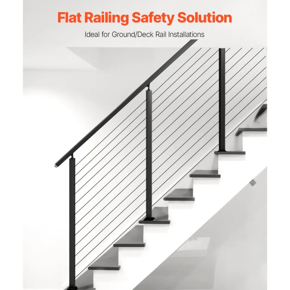 VEVOR Cable Railing Post, 42x1x2 Inch Level Deck Stair Posts, 1-Pack Stainless Steel Cable Handrail Post, Pre-Drilled Pickets with Mounting Bracket Stair Railing Kit, Black, 1JZLGZXHS1063GGTD001V0