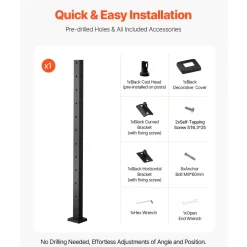 VEVOR Cable Railing Post, 42x1x2 Inch Corner Railing Post, with L-Shaped Pre-Drilled Holes, Stainless Steel Cable Rail Post with Horizontal and Curved Bracket, 1-Pack, Black, 1JZLGZXHS10607YXO001V0