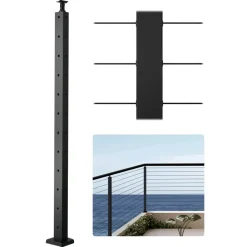 VEVOR Cable Railing Post, 42x1x2 Inch Corner Railing Post, with L-Shaped Pre-Drilled Holes, Stainless Steel Cable Rail Post with Horizontal and Curved Bracket, 1-Pack, Black, 1JZLGZXHS10607YXO001V0