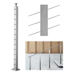 VEVOR Cable Railing Post, 36x1x2 Inch Corner Railing Post, with L-Shaped Pre-Drilled Holes, Stainless Steel Cable Rail Post with Horizontal and Curved Bracket, 1-Pack, Black, 1JZLGZXHS914IVCFL001V0