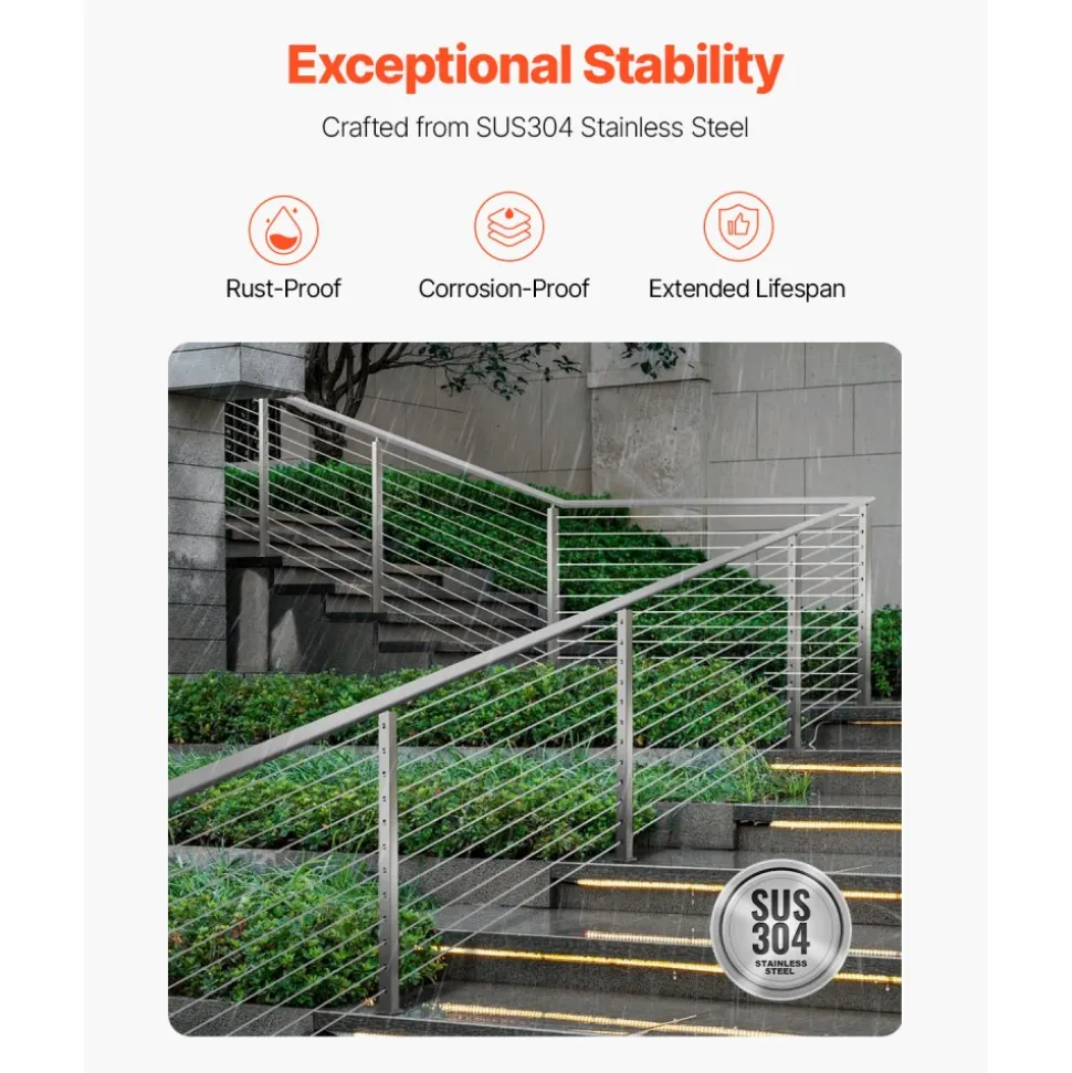 VEVOR Cable Railing Post, 36x1x2 Inch Corner Railing Post, with L-Shaped Pre-Drilled Holes, Stainless Steel Cable Rail Post with Horizontal and Curved Bracket, 1-Pack, Black, 1JZLGZXHS914IVCFL001V0