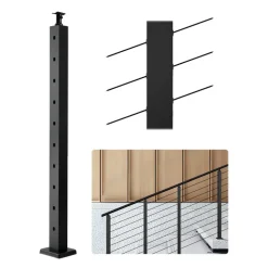 VEVOR Cable Railing Post, 36x2x2 Inch Corner Railing Post, with L-Shaped Pre-Drilled Holes, Stainless Steel Cable Rail Post with Horizontal and Curved Bracket, 1-Pack, Black, 1JZLGZXHS914ZPBNY001V0
