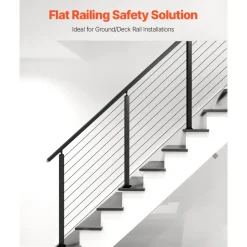 VEVOR Cable Railing Post, 36x2x2 Inch Stair Railing Post, with Pre-Drilled 30° Angled Holes, Stainless Steel Cable Rail Post with Horizontal and Curved Bracket, 1-Pack, Black, 1JZLGZXHS914YIVIS001V0