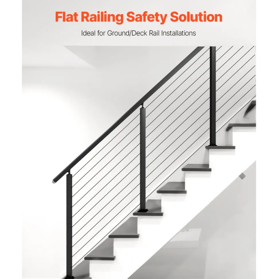 VEVOR Cable Railing Post, 36x2x2 Inch Stair Railing Post, with Pre-Drilled 30° Angled Holes, Stainless Steel Cable Rail Post with Horizontal and Curved Bracket, 1-Pack, Black, 1JZLGZXHS914YIVIS001V0