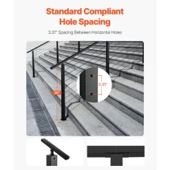 VEVOR Cable Railing Post, 36x2x2 Inch Stair Railing Post, with Pre-Drilled 30° Angled Holes, Stainless Steel Cable Rail Post with Horizontal and Curved Bracket, 1-Pack, Black, 1JZLGZXHS914YIVIS001V0