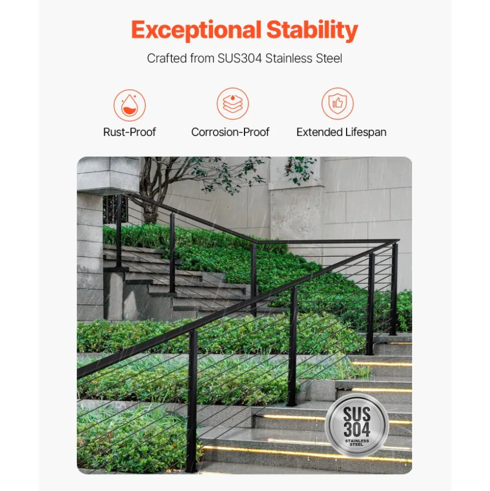 VEVOR Cable Railing Post, 36x2x2 Inch Stair Railing Post, with Pre-Drilled 30° Angled Holes, Stainless Steel Cable Rail Post with Horizontal and Curved Bracket, 1-Pack, Black, 1JZLGZXHS914YIVIS001V0