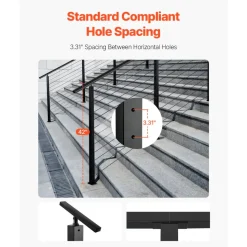 VEVOR Cable Railing Post, 36x1x2 Inch Stair Railing Post, with Pre-Drilled 30° Angled Holes, Stainless Steel Cable Rail Post with Horizontal and Curved Bracket, 1-Pack, Black, 1JZLGZXHS91402OS1001V0