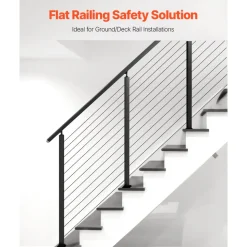 VEVOR Cable Railing Post, 36x1x2 Inch Stair Railing Post, with Pre-Drilled 30° Angled Holes, Stainless Steel Cable Rail Post with Horizontal and Curved Bracket, 1-Pack, Black, 1JZLGZXHS91402OS1001V0