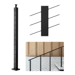 VEVOR Cable Railing Post, 36x1x2 Inch Stair Railing Post, with Pre-Drilled 30° Angled Holes, Stainless Steel Cable Rail Post with Horizontal and Curved Bracket, 1-Pack, Black, 1JZLGZXHS91402OS1001V0