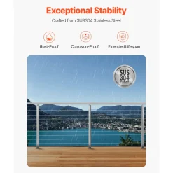 VEVOR Cable Railing Post, 36x1x2 Inch Level Deck Stair Posts, 1-Pack Stainless Steel Cable Handrail Post, Pre-Drilled Pickets with Mounting Bracket Stair Railing Kit, Silver, 1JZLGZXYS914I4BDB001V0