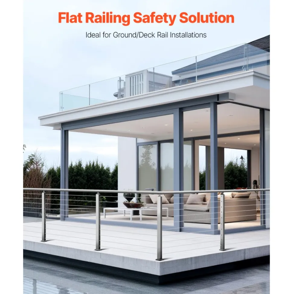 VEVOR Cable Railing Post, 36x1x2 Inch Level Deck Stair Posts, 1-Pack Stainless Steel Cable Handrail Post, Pre-Drilled Pickets with Mounting Bracket Stair Railing Kit, Silver, 1JZLGZXYS914I4BDB001V0