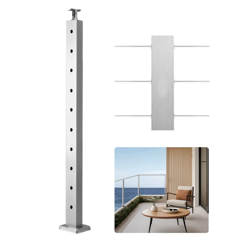 VEVOR Cable Railing Post, 36x1x2 Inch Level Deck Stair Posts, 1-Pack Stainless Steel Cable Handrail Post, Pre-Drilled Pickets with Mounting Bracket Stair Railing Kit, Silver, 1JZLGZXYS914I4BDB001V0