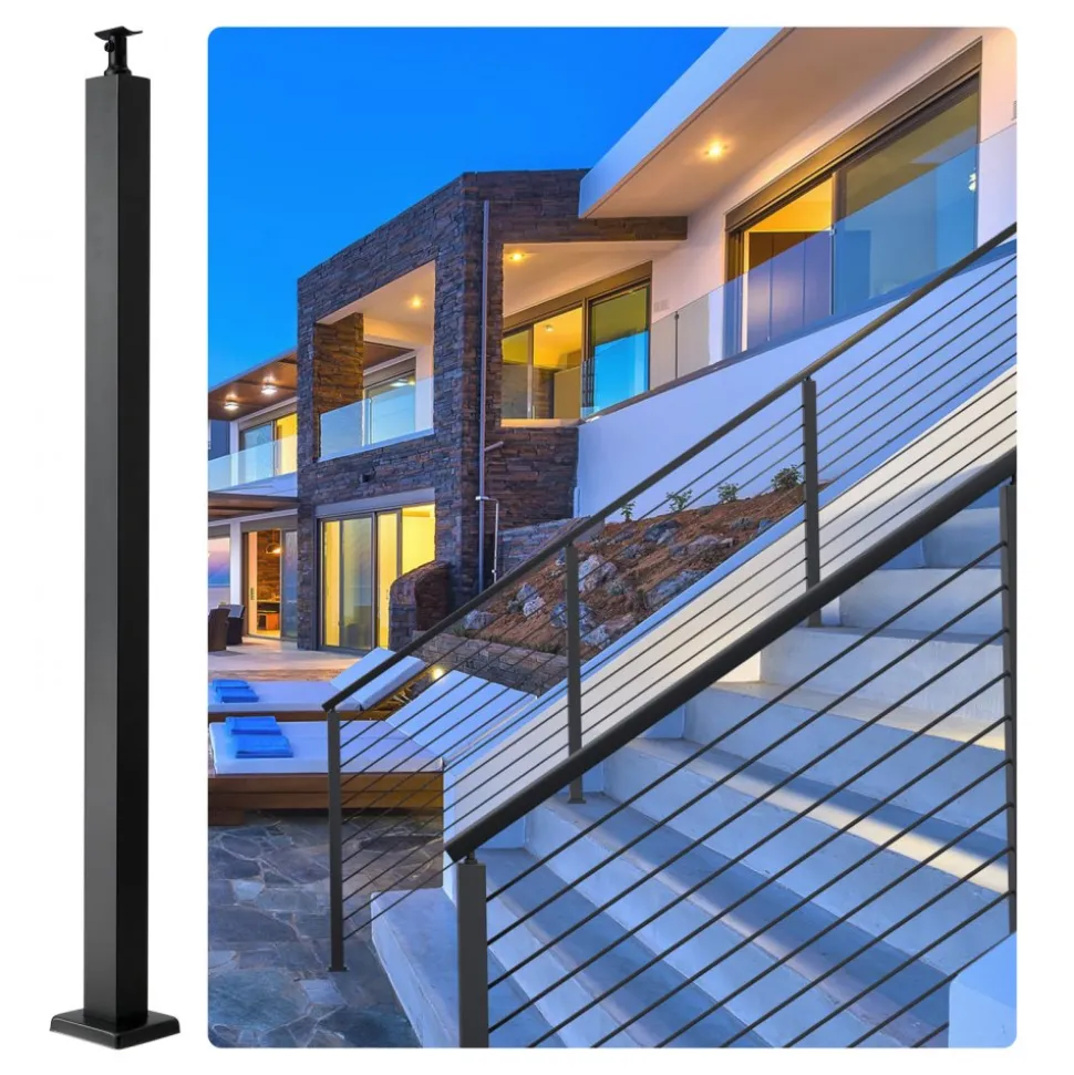 VEVOR Cable Support Post, 36" Height, 2" Width, Steel Construction, No Pre-drilled Holes, Made of Durable SUS304 Stainless Steel, Includes Horizontal and Curved Brackets for Deck and Stair Handrail