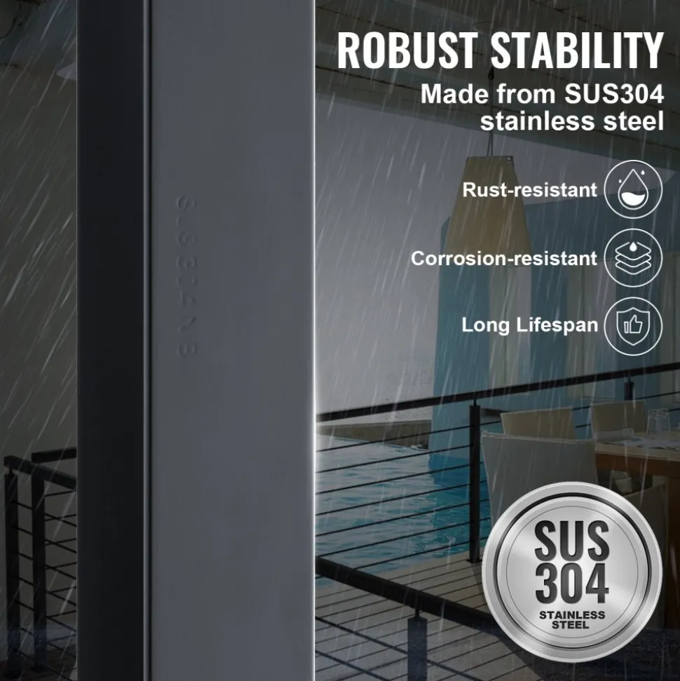 VEVOR Cable Support Post, 36" Height, 2" Width, Steel Construction, No Pre-drilled Holes, Made of Durable SUS304 Stainless Steel, Includes Horizontal and Curved Brackets for Deck and Stair Handrail