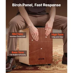 VEVOR Cajon Box Drum Wooden Birchwood Compact Percussion Instrument with Snare Wires