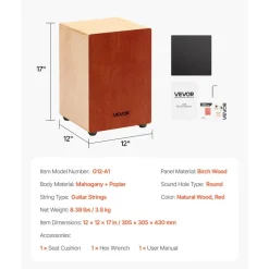 VEVOR Cajon Box Drum Wooden Percussion Instrument Drum with Guitar Strings Birch Wood