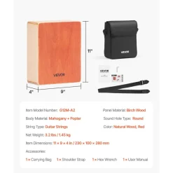 VEVOR Cajon Box Drum Wood Percussion Instrument with Guitar Strings Travel Bag Strap