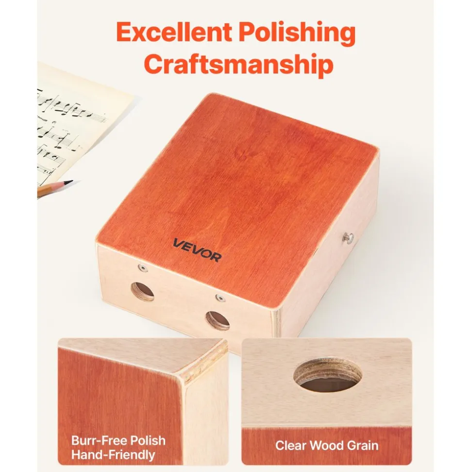 VEVOR Cajon Box Drum Wood Percussion Instrument with Guitar Strings Travel Bag Strap