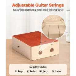 VEVOR Cajon Box Drum Wood Percussion Instrument with Guitar Strings Travel Bag Strap