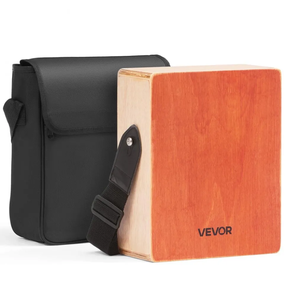 VEVOR Cajon Box Drum Wood Percussion Instrument with Guitar Strings Travel Bag Strap