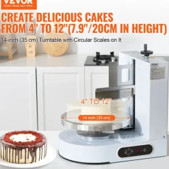 VEVOR Cake Decorating Machine, Cake Cream Spreading Coating Smearing Machine, Low Noise Cake Frosting Machine, Turntable with Adjustable Scraper, for 4" to 12" Cake, 25-320RPM Rotating Speed, White