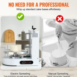 VEVOR Cake Decorating Machine, Cake Cream Spreading Coating Smearing Machine, Low Noise Cake Frosting Machine, Turntable with Adjustable Scraper, for 4