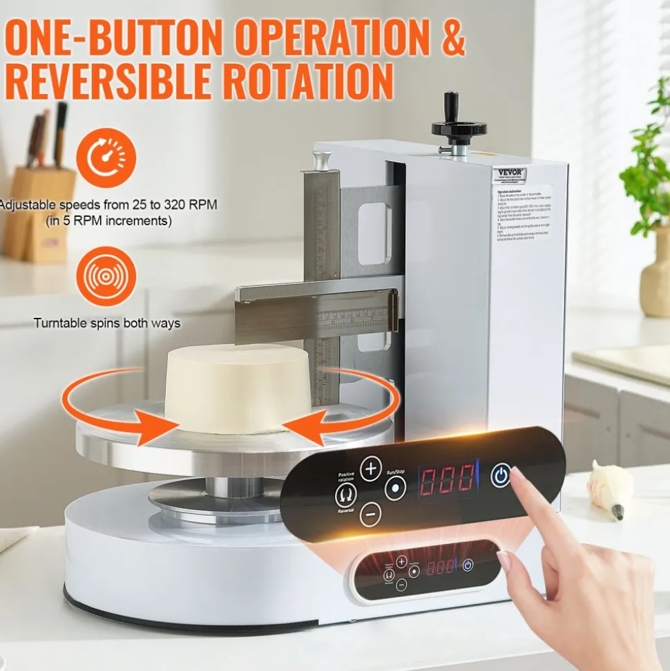 VEVOR Cake Decorating Machine, Cake Cream Spreading Coating Smearing Machine, Low Noise Cake Frosting Machine, Turntable with Adjustable Scraper, for 4" to 12" Cake, 25-320RPM Rotating Speed, White