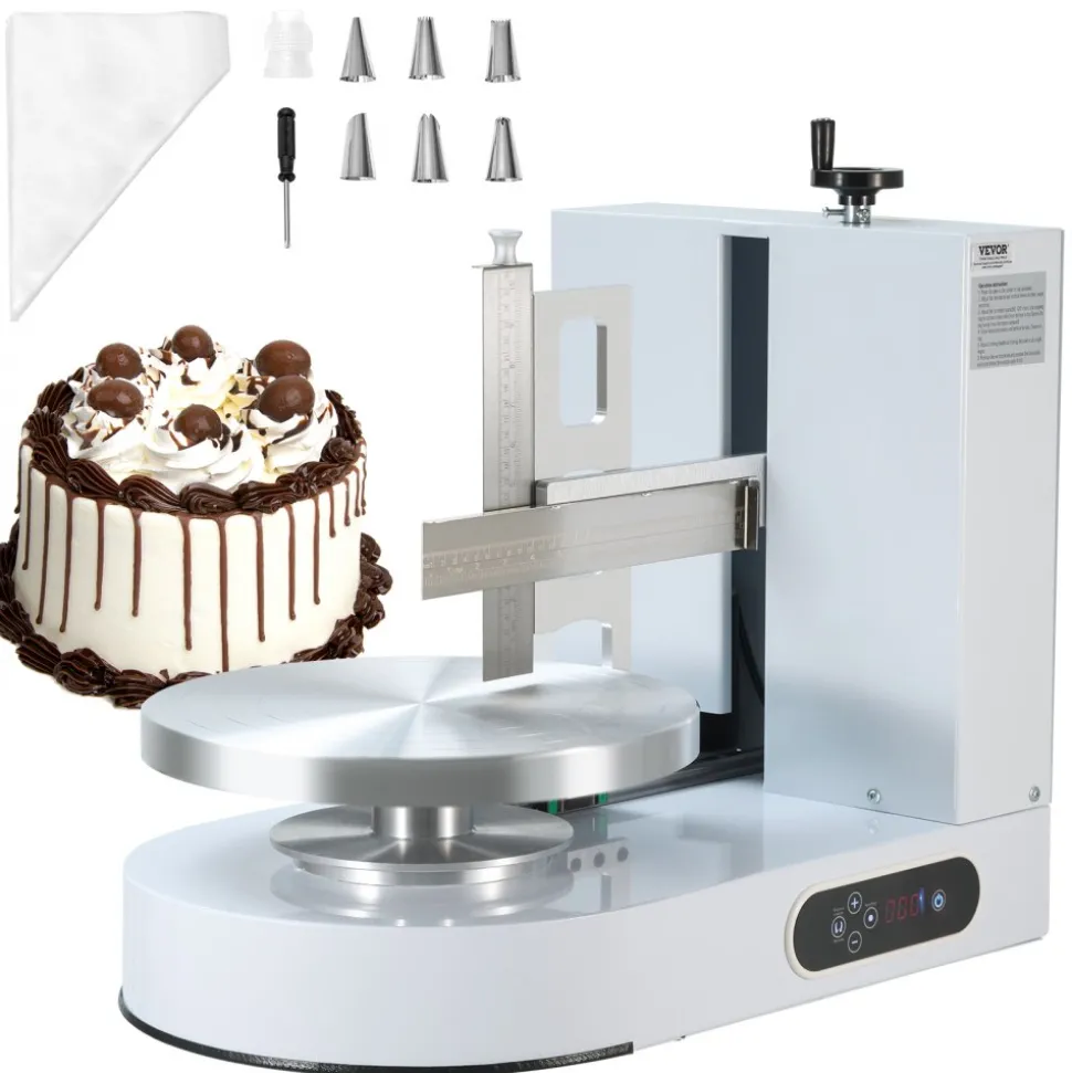 VEVOR Cake Decorating Machine, Cake Cream Spreading Coating Smearing Machine, Low Noise Cake Frosting Machine, Turntable with Adjustable Scraper, for 6" to 14" Cake, 25-320RPM Rotating Speed, White