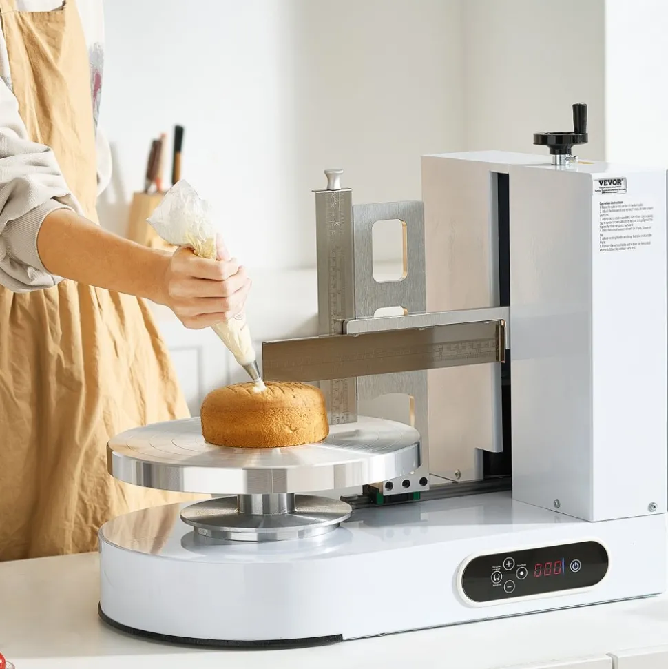 VEVOR Cake Decorating Machine, Cake Cream Spreading Coating Smearing Machine, Low Noise Cake Frosting Machine, Turntable with Adjustable Scraper, for 6" to 14" Cake, 25-320RPM Rotating Speed, White