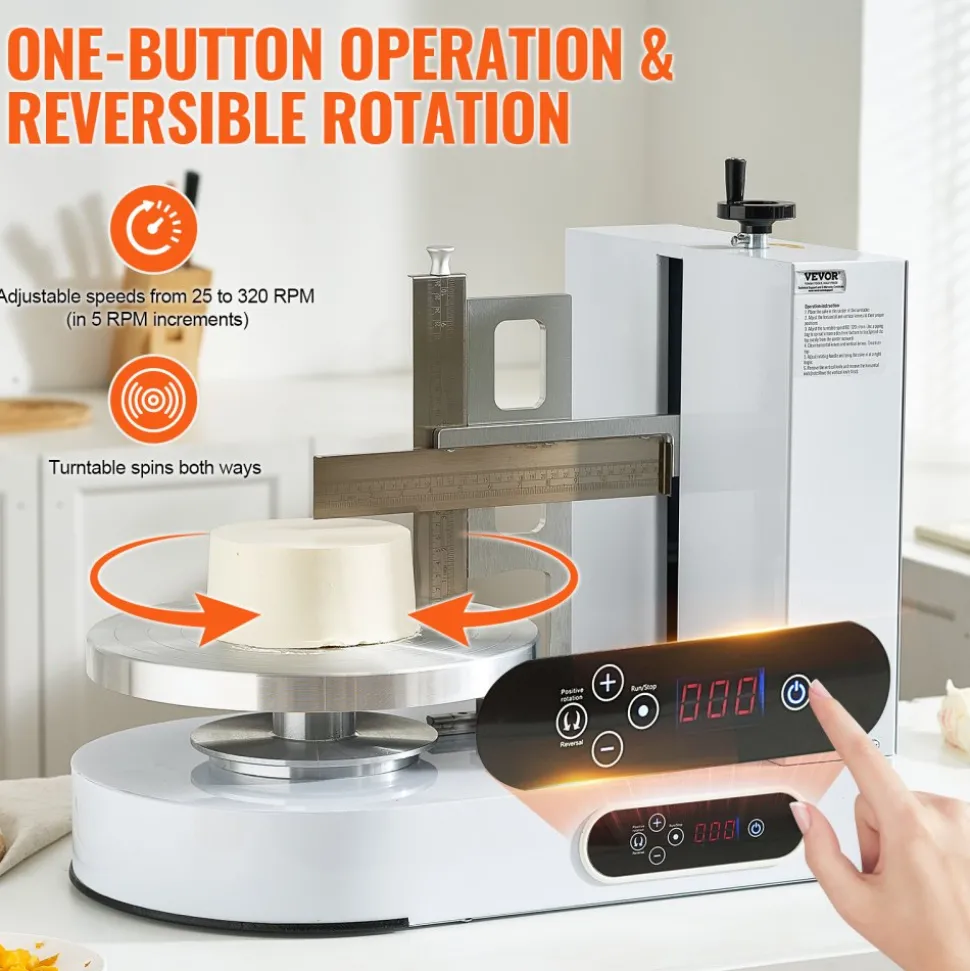 VEVOR Cake Decorating Machine, Cake Cream Spreading Coating Smearing Machine, Low Noise Cake Frosting Machine, Turntable with Adjustable Scraper, for 6" to 14" Cake, 25-320RPM Rotating Speed, White