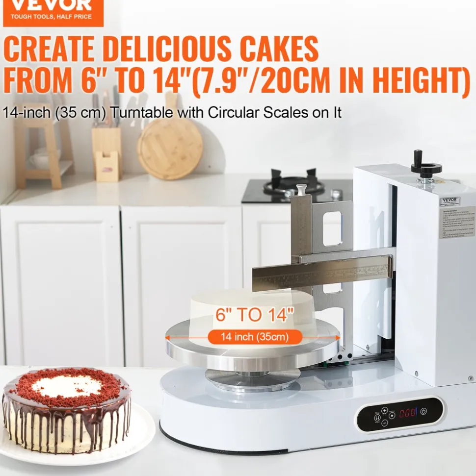 VEVOR Cake Decorating Machine, Cake Cream Spreading Coating Smearing Machine, Low Noise Cake Frosting Machine, Turntable with Adjustable Scraper, for 6" to 14" Cake, 25-320RPM Rotating Speed, White