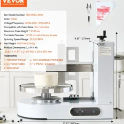VEVOR Cake Decorating Machine, Cake Cream Spreading Coating Smearing Machine, Low Noise Cake Frosting Machine, Turntable with Adjustable Scraper, for 6
