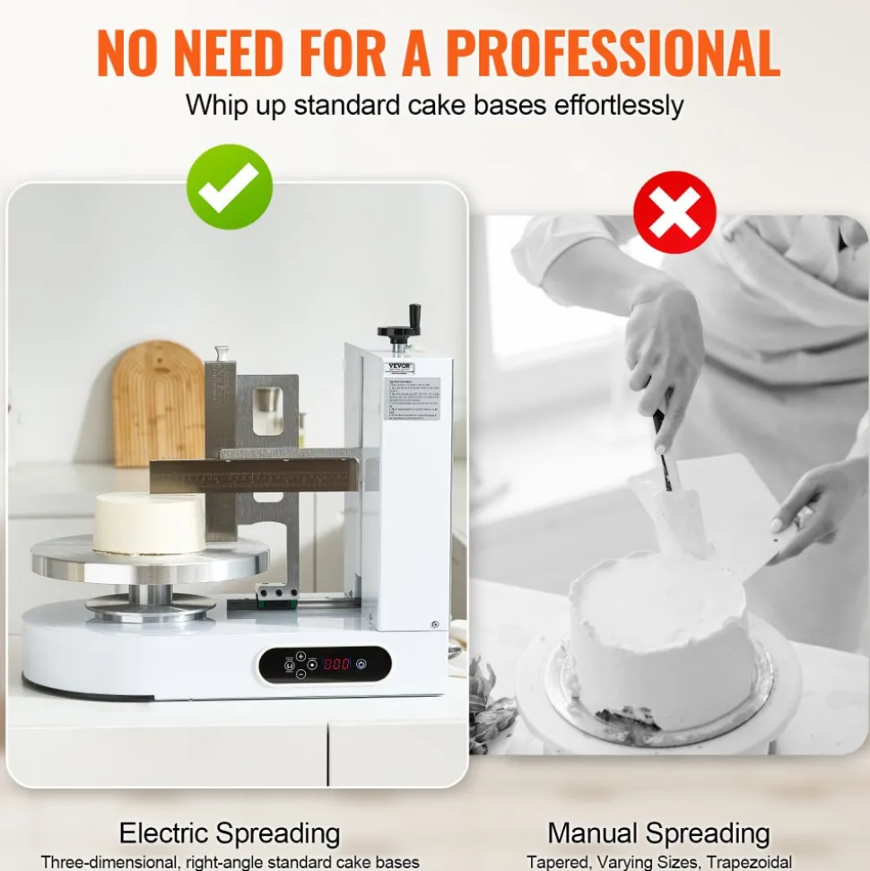 VEVOR Cake Decorating Machine, Cake Cream Spreading Coating Smearing Machine, Low Noise Cake Frosting Machine, Turntable with Adjustable Scraper, for 6" to 14" Cake, 25-320RPM Rotating Speed, White