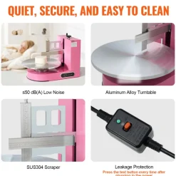 VEVOR Cake Decorating Machine, Cake Cream Spreading Coating Smearing Machine, Low Noise Cake Frosting Machine, Turntable with Adjustable Scraper, for 4" to 16" Cake, 25-320RPM Rotating Speed, Pink