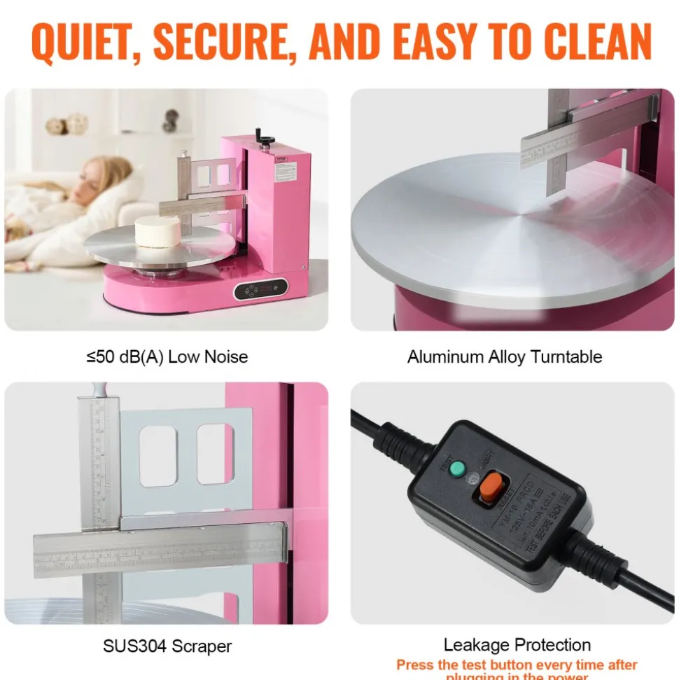 VEVOR Cake Decorating Machine, Cake Cream Spreading Coating Smearing Machine, Low Noise Cake Frosting Machine, Turntable with Adjustable Scraper, for 4" to 16" Cake, 25-320RPM Rotating Speed, Pink