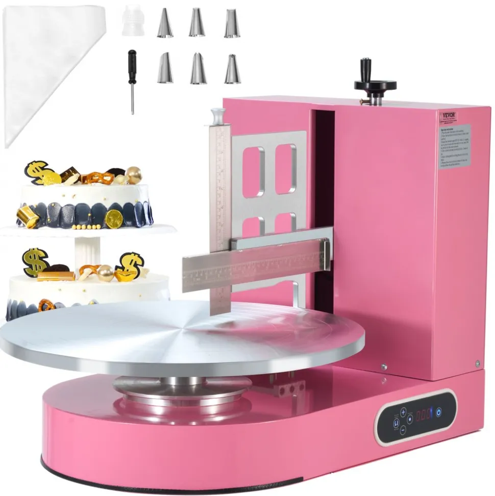 VEVOR Cake Decorating Machine, Cake Cream Spreading Coating Smearing Machine, Low Noise Cake Frosting Machine, Turntable with Adjustable Scraper, for 4" to 16" Cake, 25-320RPM Rotating Speed, Pink