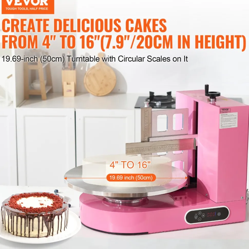 VEVOR Cake Decorating Machine, Cake Cream Spreading Coating Smearing Machine, Low Noise Cake Frosting Machine, Turntable with Adjustable Scraper, for 4" to 16" Cake, 25-320RPM Rotating Speed, Pink