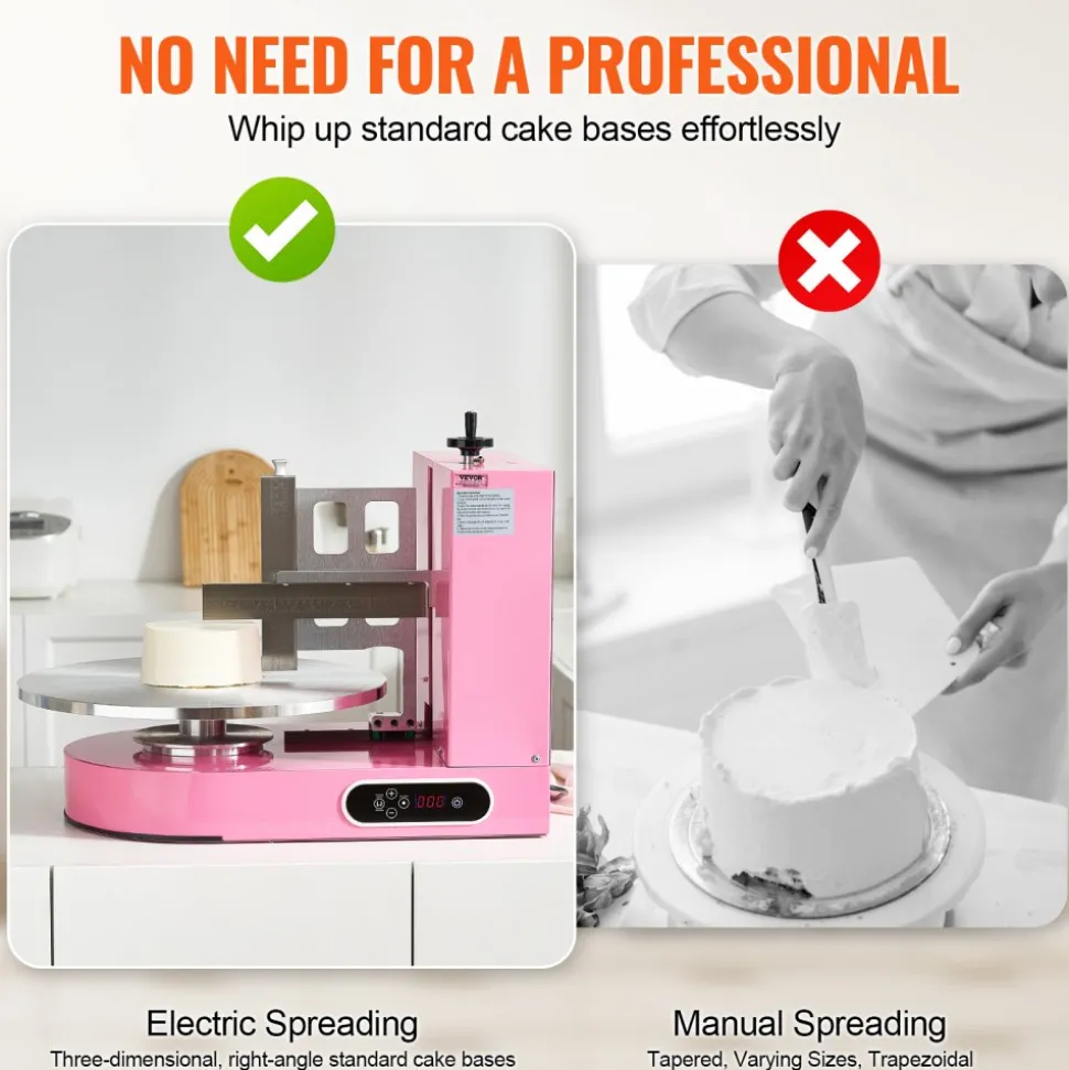 VEVOR Cake Decorating Machine, Cake Cream Spreading Coating Smearing Machine, Low Noise Cake Frosting Machine, Turntable with Adjustable Scraper, for 4" to 16" Cake, 25-320RPM Rotating Speed, Pink