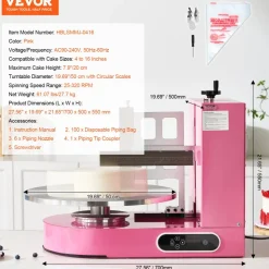 VEVOR Cake Decorating Machine, Cake Cream Spreading Coating Smearing Machine, Low Noise Cake Frosting Machine, Turntable with Adjustable Scraper, for 4