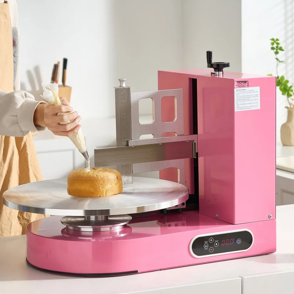 VEVOR Cake Decorating Machine, Cake Cream Spreading Coating Smearing Machine, Low Noise Cake Frosting Machine, Turntable with Adjustable Scraper, for 4" to 16" Cake, 25-320RPM Rotating Speed, Pink