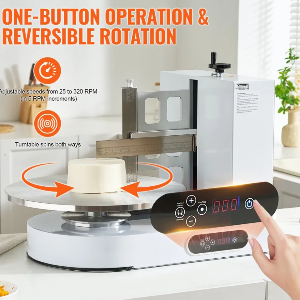 VEVOR Cake Decorating Machine, Cake Cream Spreading Coating Smearing Machine, Low Noise Cake Frosting Machine, Turntable with Adjustable Scraper, for 4" to 16" Cake, 25-320RPM Rotating Speed, White