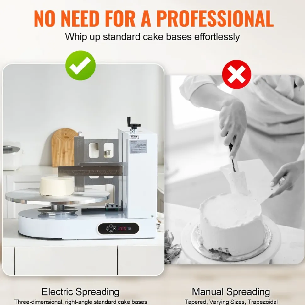 VEVOR Cake Decorating Machine, Cake Cream Spreading Coating Smearing Machine, Low Noise Cake Frosting Machine, Turntable with Adjustable Scraper, for 4" to 16" Cake, 25-320RPM Rotating Speed, White