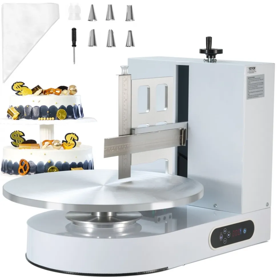 VEVOR Cake Decorating Machine, Cake Cream Spreading Coating Smearing Machine, Low Noise Cake Frosting Machine, Turntable with Adjustable Scraper, for 4" to 16" Cake, 25-320RPM Rotating Speed, White