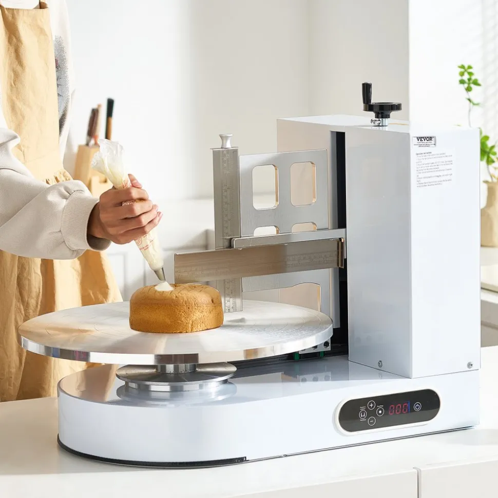VEVOR Cake Decorating Machine, Cake Cream Spreading Coating Smearing Machine, Low Noise Cake Frosting Machine, Turntable with Adjustable Scraper, for 4" to 16" Cake, 25-320RPM Rotating Speed, White