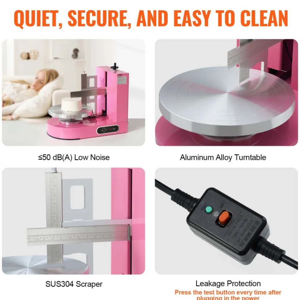 VEVOR Cake Decorating Machine, Cake Cream Spreading Coating Smearing Machine, Low Noise Cake Frosting Machine, Turntable with Adjustable Scraper, for 6" to 14" Cake, 25-320RPM Rotating Speed, Pink
