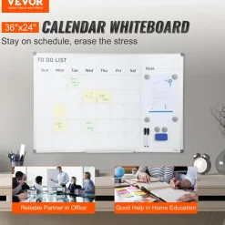 VEVOR Calendar Whiteboard, 36 x 24 Inches Magnetic Dry Erase Calendar Board, Monthly Planner Whiteboard for Wall, 1 Magnetic Erase & 2 Dry Erase Marker & Movable Tray for Restaurant Office Home School