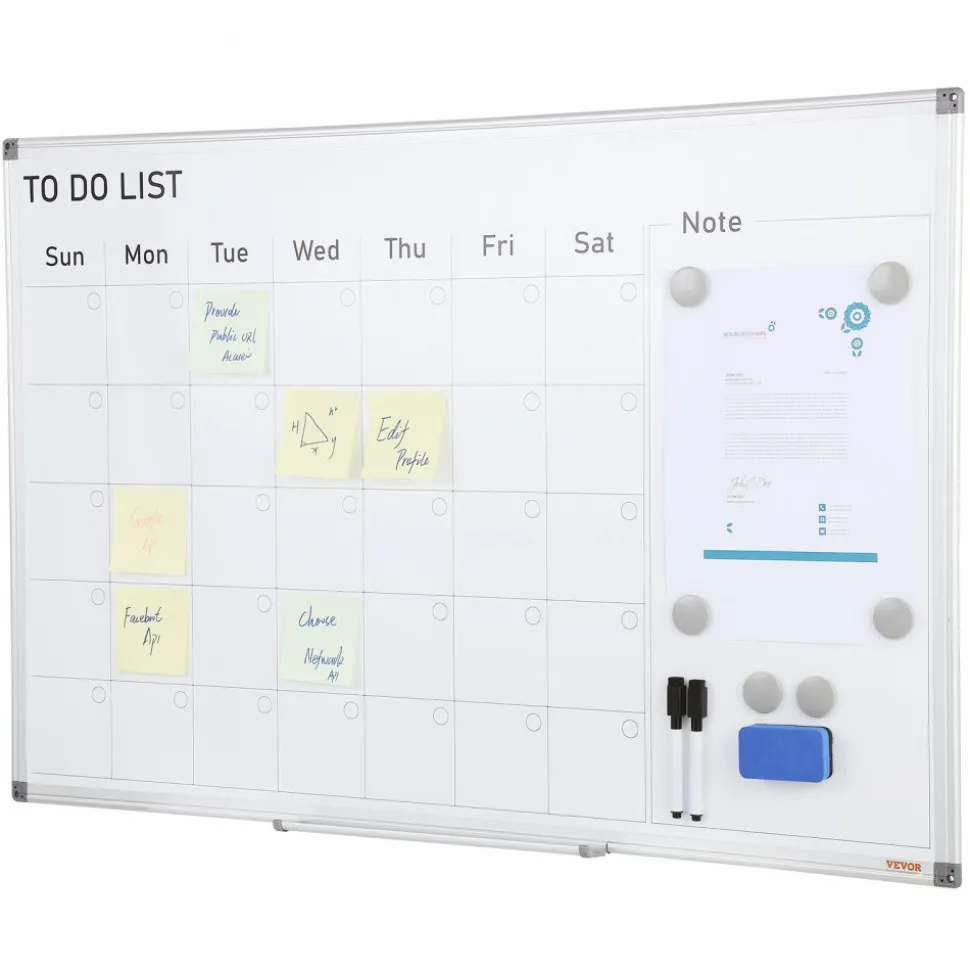 VEVOR Calendar Whiteboard, 36 x 24 Inches Magnetic Dry Erase Calendar Board, Monthly Planner Whiteboard for Wall, 1 Magnetic Erase & 2 Dry Erase Marker & Movable Tray for Restaurant Office Home School