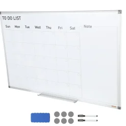 VEVOR Calendar Whiteboard, 36 x 24 Inches Magnetic Dry Erase Calendar Board, Monthly Planner Whiteboard for Wall, 1 Magnetic Erase & 2 Dry Erase Marker & Movable Tray for Restaurant Office Home School